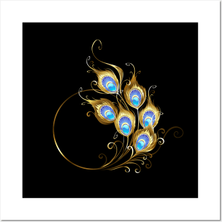 Golden Peacock Feather Monogram Posters and Art